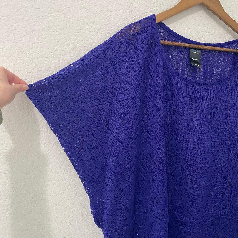Catalina Swim Coverup Summer Top Womens Size 3X Purple Dolman Sleeves Lacy - Picture 6 of 11